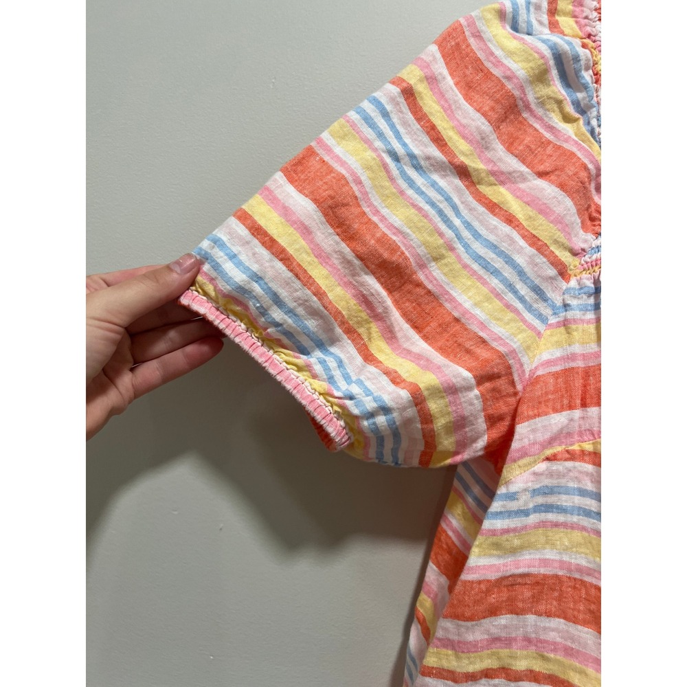 Talbots Puffy Short Sleeve Blouse Stripes Linen Multi-colored Women Size Large - Picture 2 of 5